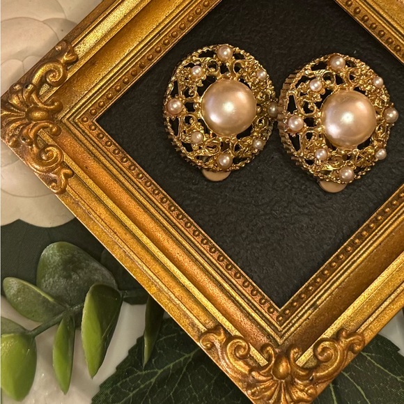 VTG Selro Selini Victorian Revival Filligree Pearl Earrings - Picture 3 of 15